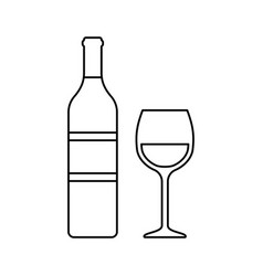 White Wine Bottle And Glass Outline Icons