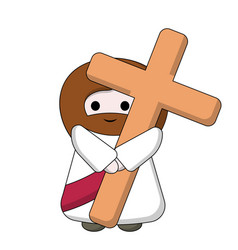 Cute God Jesus Christ Holds The Cross In Color