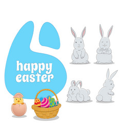 Horizontal Blue Happy Easter Background With 4