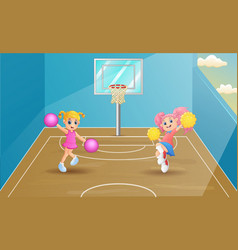 Cheerleaders Dancing On Basketball Court