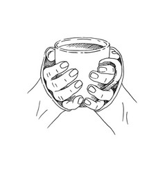 Hand Drawn Sketch Of Hands Holding A Cup