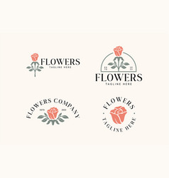 Rose Flowers Logo Set For Florist Boutique And