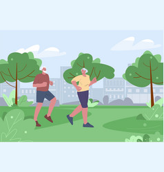 Cartoon Old Person Running In City Park Senior