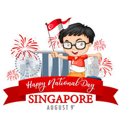 Singapore National Day Banner With A Boy Holds