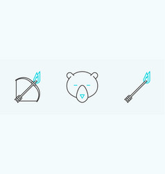 Set Line Flame Arrow Bow And Fire And Bear Head