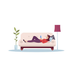 Woman Lie On Couch Semi Flat Rgb Color