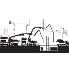 Concrete Pump Trucks On Construction Site