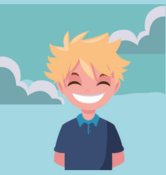 Happy Young Boy Portrait Sky Background