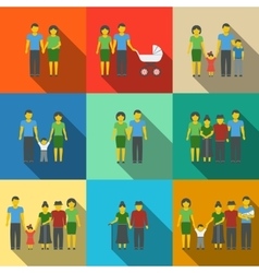 Multigenerational Family Flat Long Shadow Icons