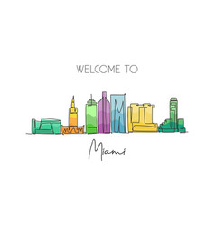 One Single Line Drawing Miami City Skyline United