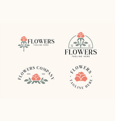 Simple Rose Flowers Logo Set For Florist