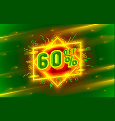 Cyber 60 Off Sale Banner Light Neon Flyer Retro