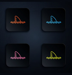 Color Neon Line Shark Fin In Ocean Wave Icon