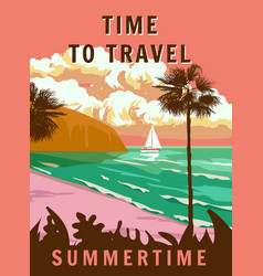 Retro Poster Time To Travel Tropical Coast Beach