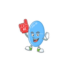 Cartoon Blue Capsule Holding Red Foam Finger