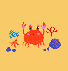 Cute Children Of The Crab On The Sand