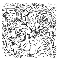 Year Of The Dragon Child Holding Lantern Coloring