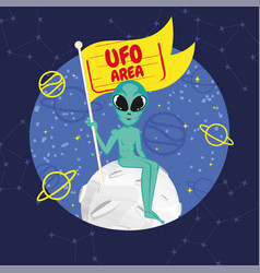 Cute Cartoon Alien Ufo Sticker