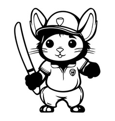 Rabbit In Baseball Cap And Bat Cartoon