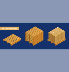 Isometric Set Of Wooden Pallets And Cardboard