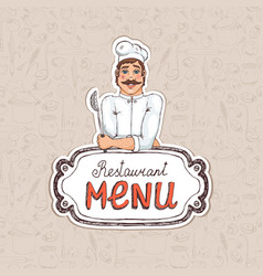 Chef Holding Spoon On Restaurant Menu