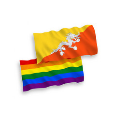 Flags Of Kingdom Of Bhutan And Rainbow Gay Pride