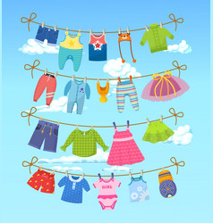 Kids clothes on hangers wardrobe of casual Vector Image