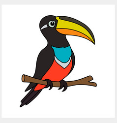 Doodle Toucan On Branch Clip Art Isolated Animal