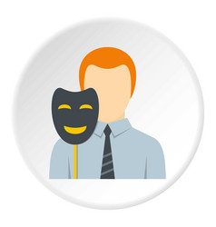 Businessman Holding Fake Mask Smile Icon Circle