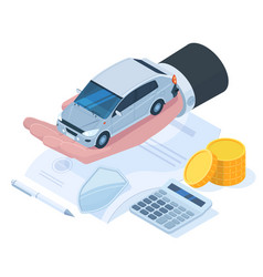 Isometric Car Protection Insurance Money