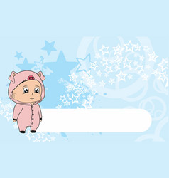 Standing Baby Kid Cartoon With Piggy Pijama