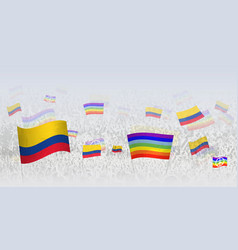 People Waving Peace Flags And Of Colombia