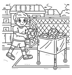 Boy With Soccer Ball Cart Coloring Page For Kids