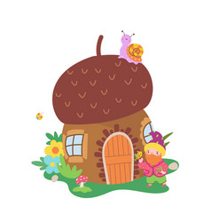 Mushroom House And Dwarf Snail Bird Cartoon