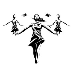 Beautiful Women Dancing In The Water Hand Drawn