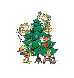 Elves Decorate The Christmas Tree Beautifully