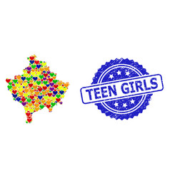 Teen Girls Grunge Seal And Colored Love Mosaic Map