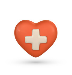 3d Red Heart With Plus Sign Icon Medical