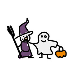 Children In Witch And Ghost Costume - Halloween