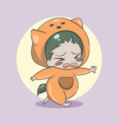 Cute Chibi Of A Boy Running Away Scared