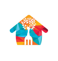 Fork Tree With Home Shape Logo Design