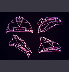 Neon Space Ships Set Of Attacking Invaders