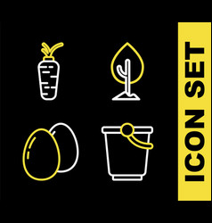 Set Line Tree Bucket Chicken Egg And Carrot Icon