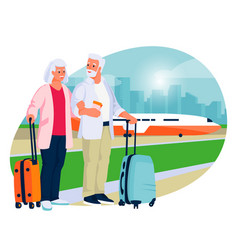 Elderly Couple Travel By Airplane Flat