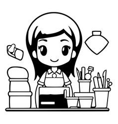 Cute Cartoon Woman Working At Home Office