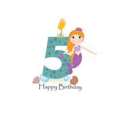 Cute Little Mermaid Fifth Birthday Card Five