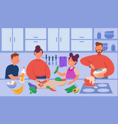 Family Cooking Dinner Together Flat