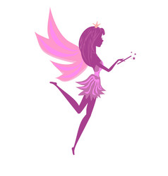 Beautiful Fairy With Magic Wand - Pink Silhouette