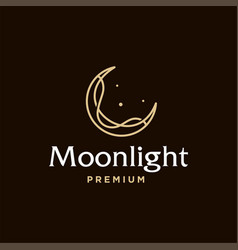 Elegant Crescent Moon And Star Logo Design Line