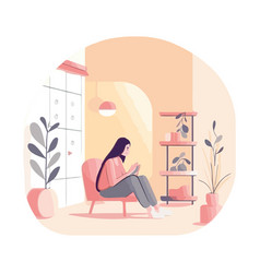 Working Woman Sitting At Modern Living Room